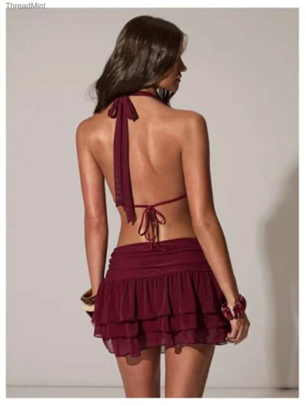 Women's 2 Piece Halter Top and Mini Skirt Set, Y2K Club Party Outfit, High